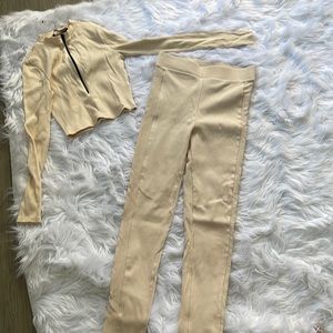 Naked wardrobe tan top,leggings. includes one red pair of leggings also.